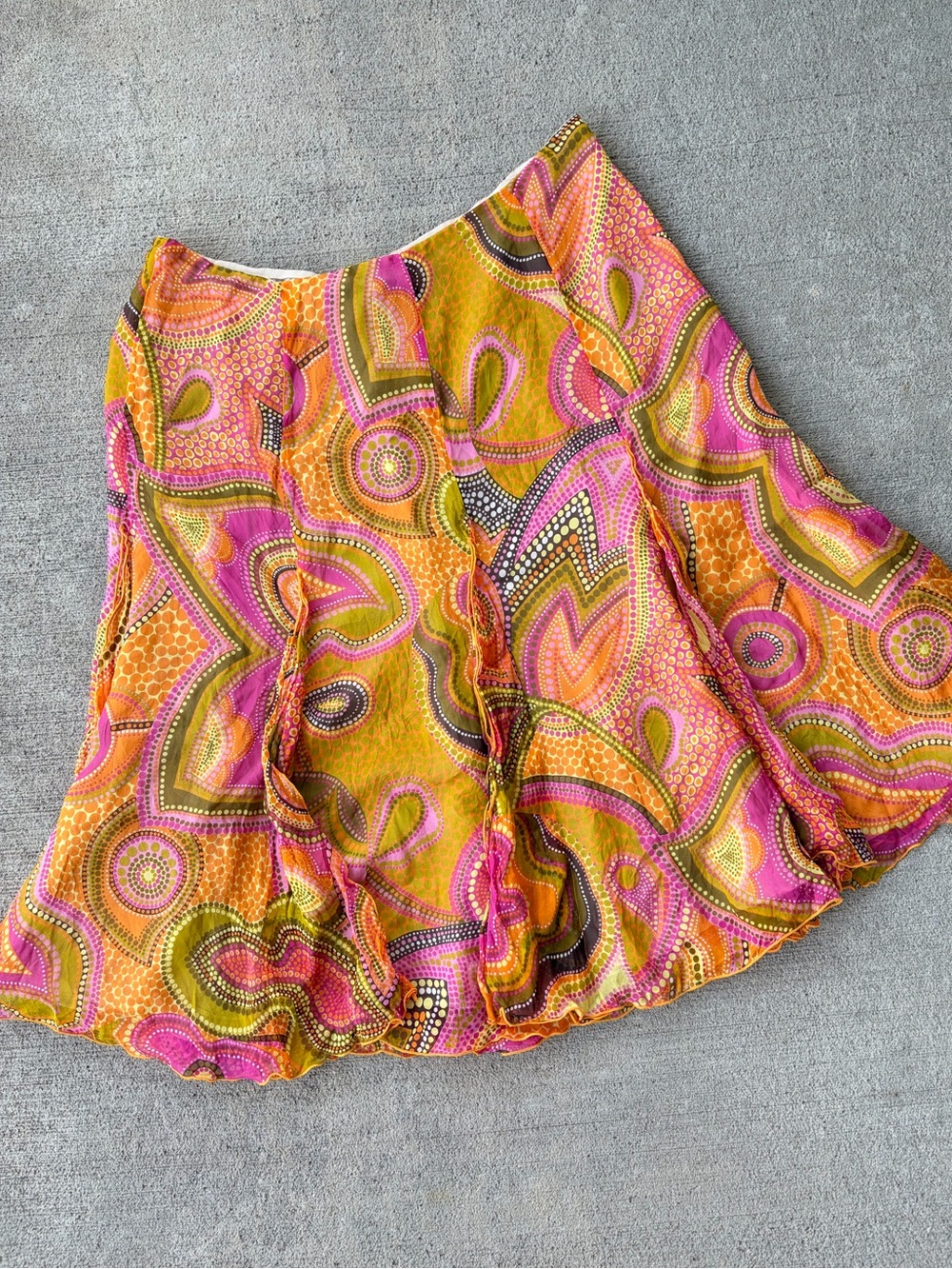 Vintage 90s Dana Buchman 100% silk multi color bohemian paisley skirt dots